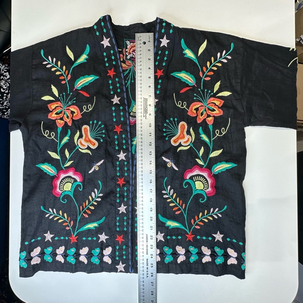 Johnny Was Linen Embroidered Black Kimono Jacket, size Large, like new! - Picture 11 of 14